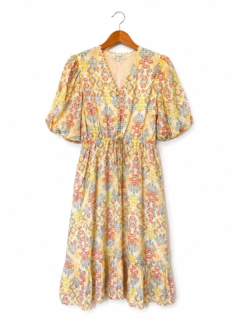 Sweet Salt Yellow Floral-Print Midi Dress with Tie Waist